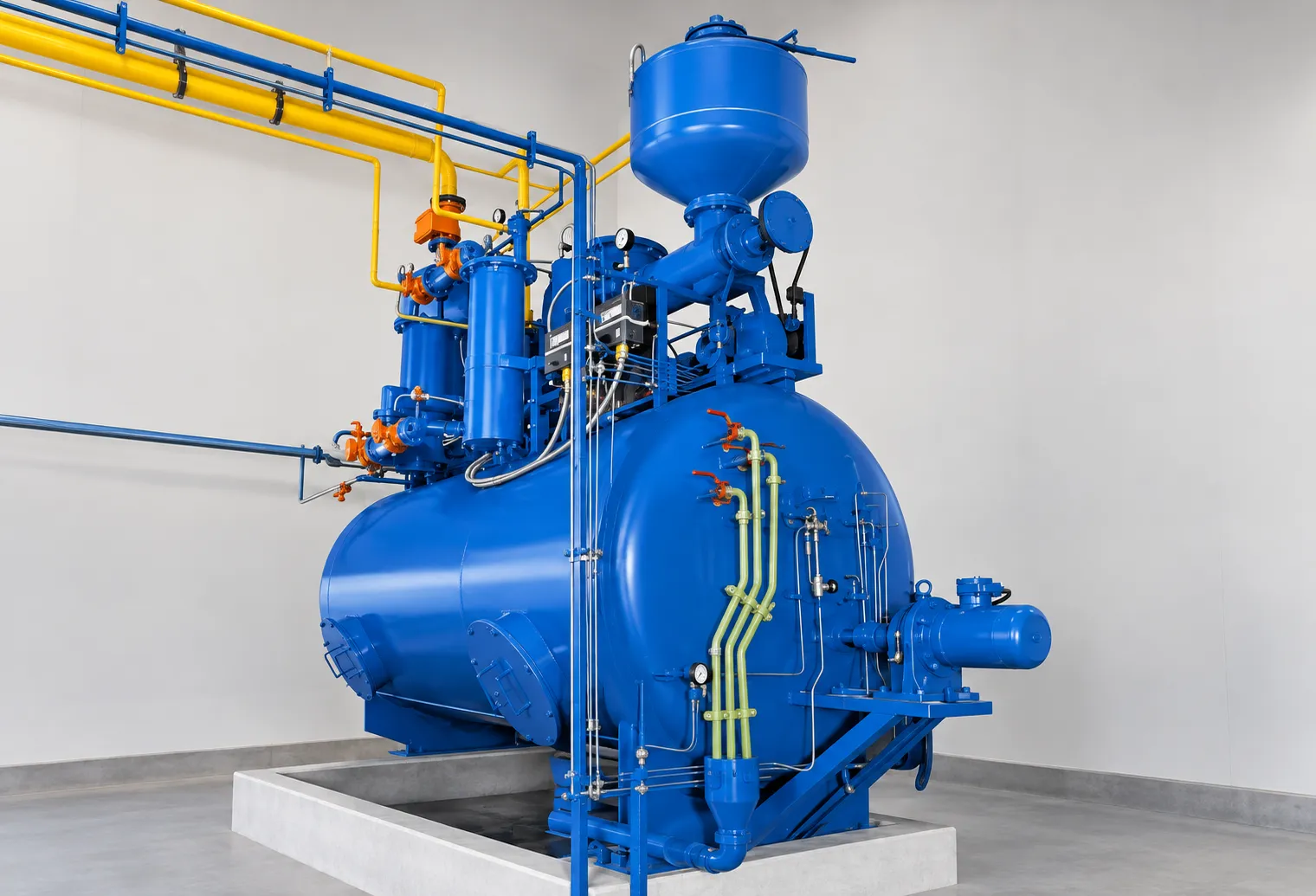 Blue Industrial Boiler and Piping System